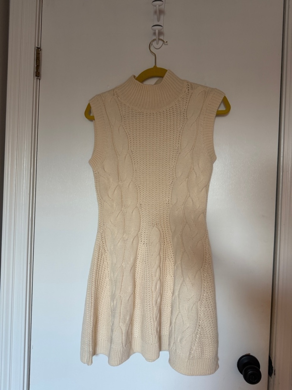 NWT- Sleeveless Cable Knit Mock Neck Dress - Cream- size small